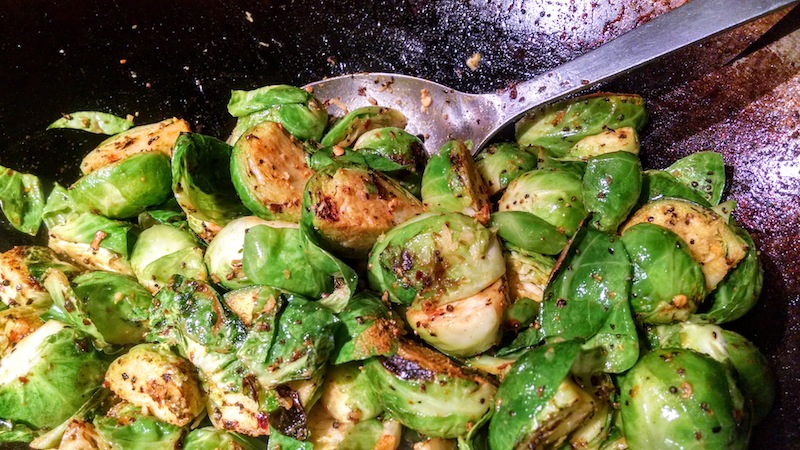 Brussels sprouts with the hing, turmeric, and ginger